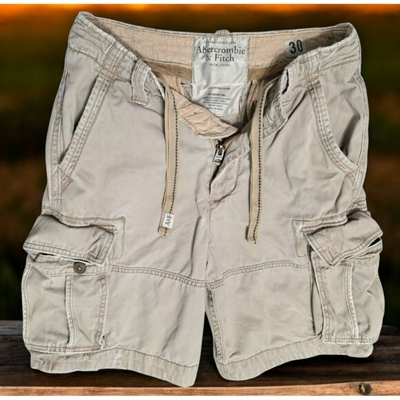Y2K Abercrombie Fitch Shorts Men 30 Cargo Military Grunge Utility Beige VTG - Picture 1 of 13